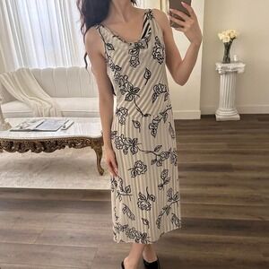 Vintage S Blassport Bill Blass Black and White Floral Striped Silk Midi Dress